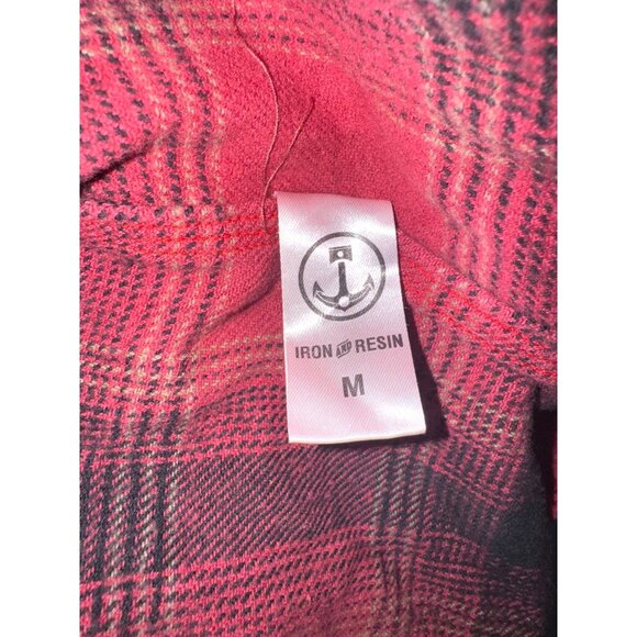 Iron & Resin Red & Black Plaid Button-Up Long Sleeve Shirt M 100% Cotton - Picture 4 of 7